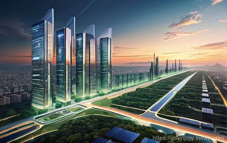 에너지 배분 최적화와 환경적 영향 - **Prompt 2: Community Renewable Energy & Storage**
    A serene, green community park in a suburban ...