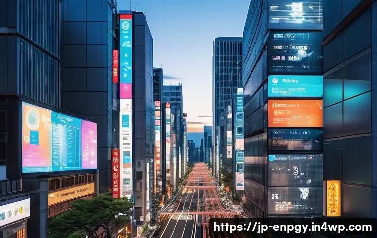 에너지 배분 최적화를 위한 글로벌 사례 - A futuristic smart cityscape in Japan at dusk, featuring sleek high-rise buildings with glowing smar...