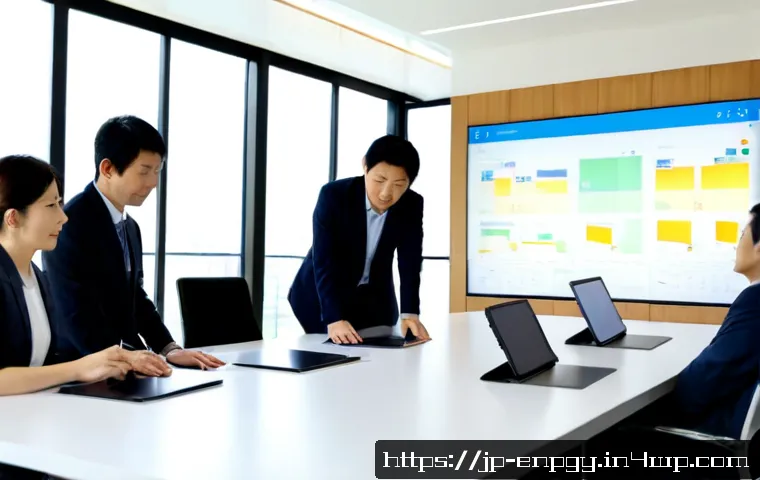 에너지 효율성을 위한 협력적 접근 방식 - Photorealistic modern Japanese office meeting, diverse adult engineers and facility managers collabo...